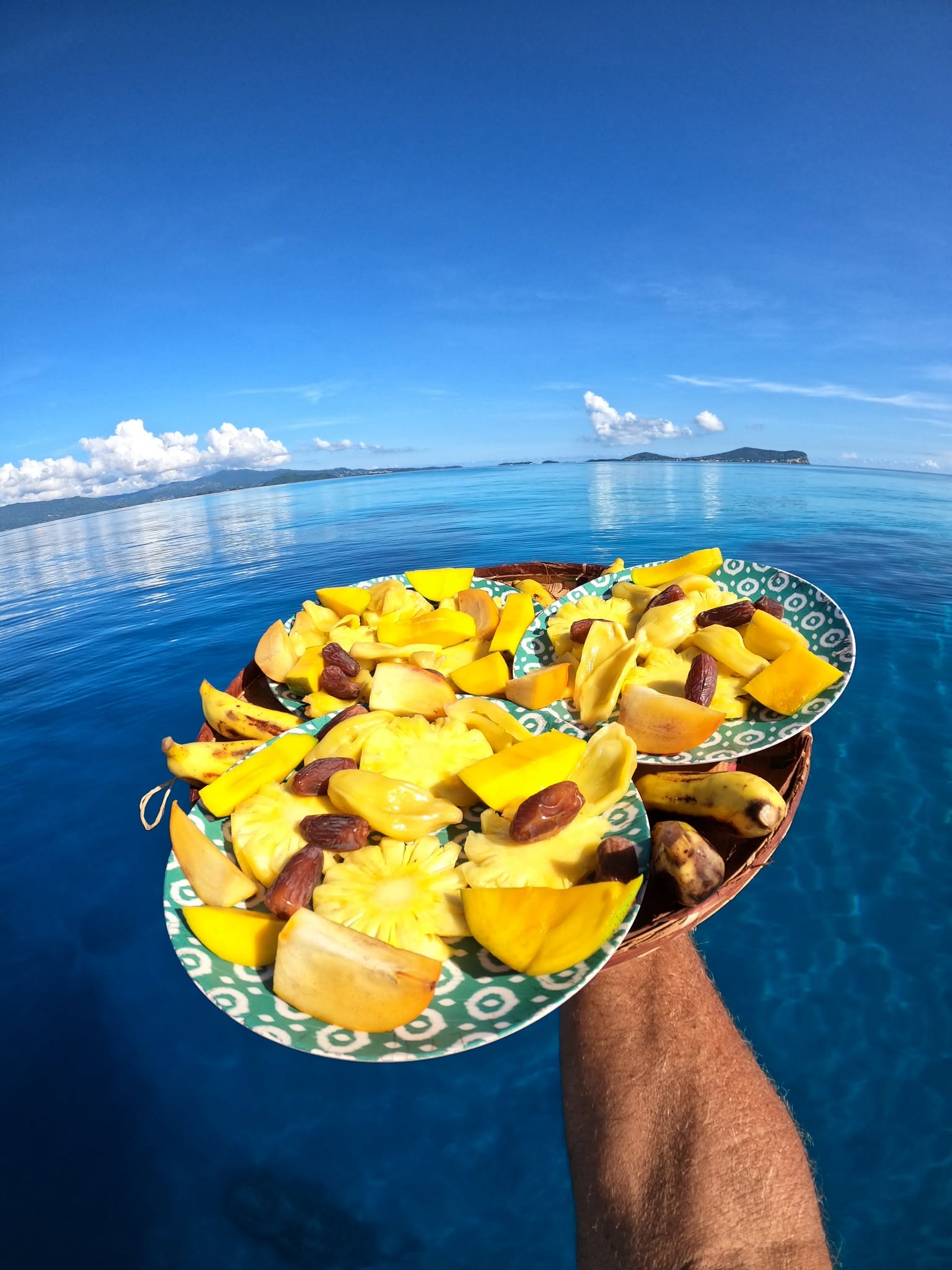 Produits frais du marché de Mamoudzou, préparés pour une sortie Sea Blue Safari